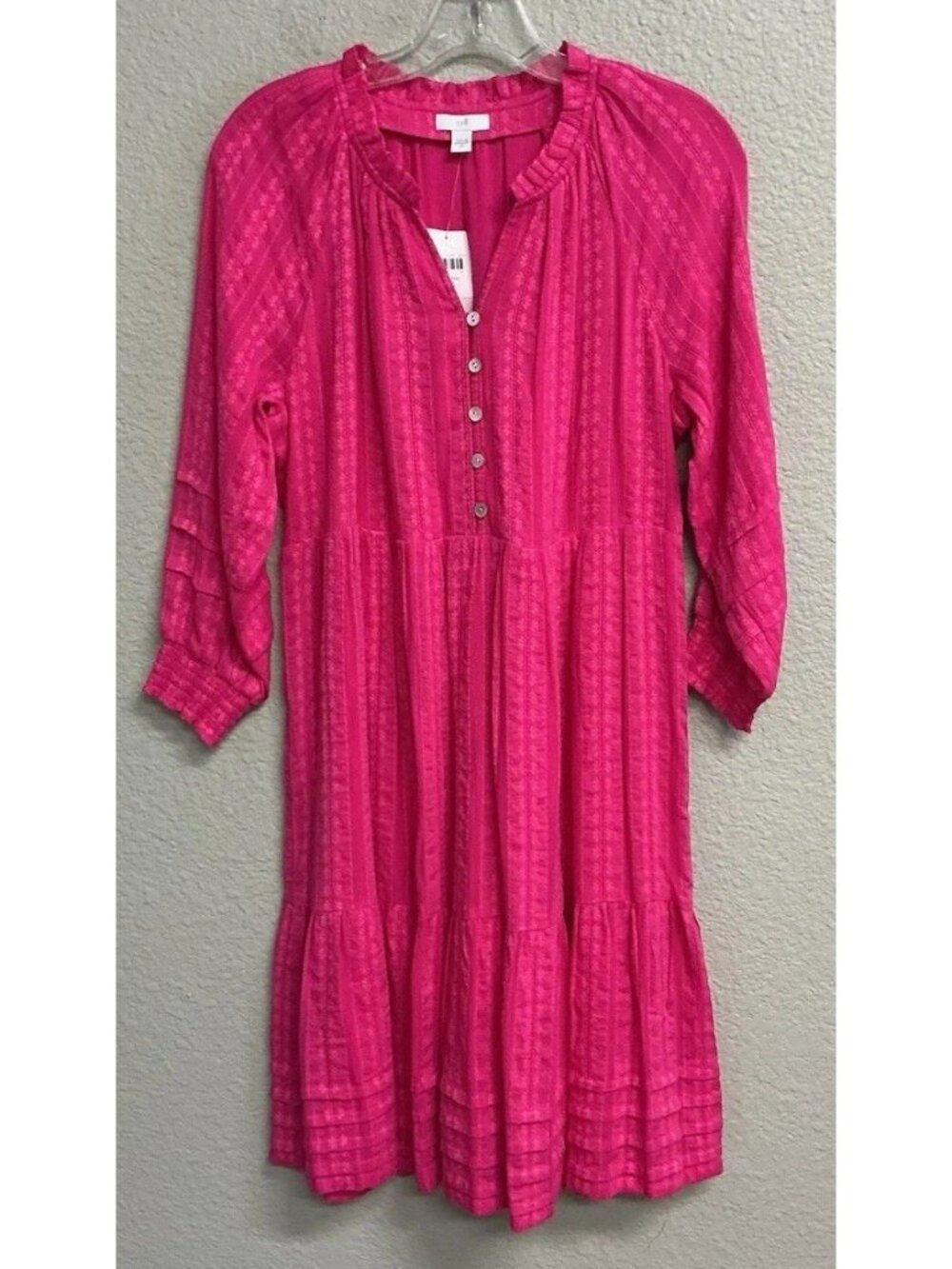 J. Jill Pink Tiered Button Front Knee Length 3/4 Sleeve Dress sz XS NEW $139